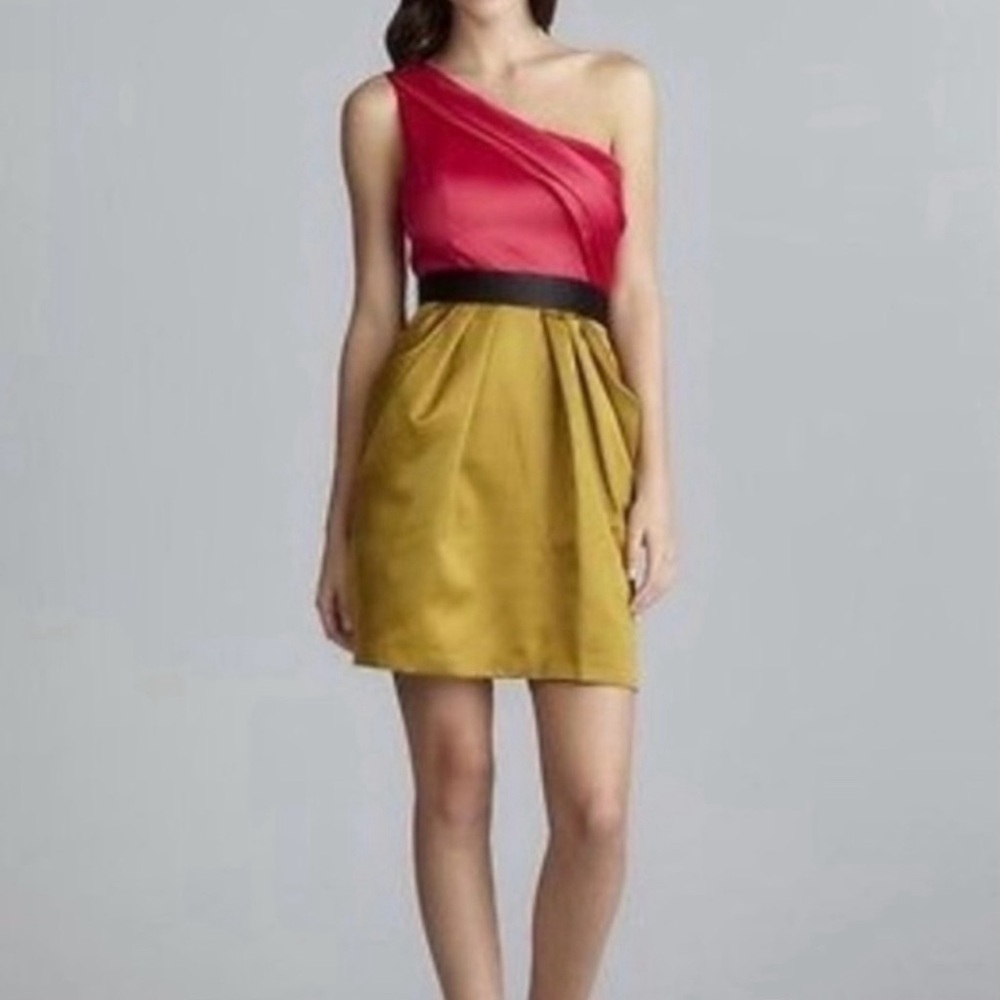 Max and Cleo Color Block One Shoulder  Woven Cocktail Jane Dress Size 4 - $138
